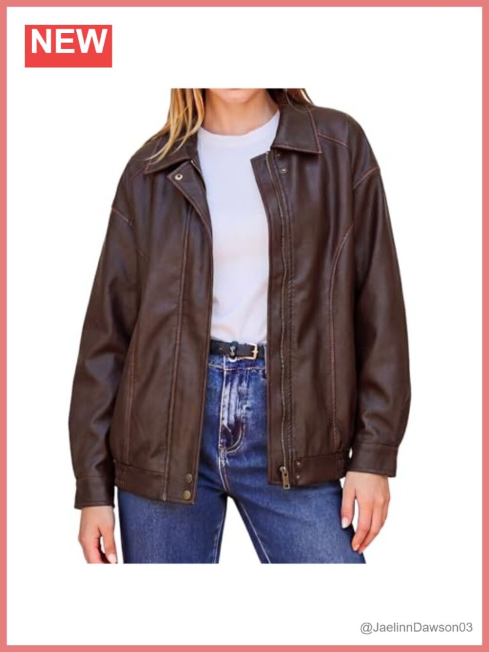 Women's Oversized Faux Leather Moto Jacket Casual Biker Coat